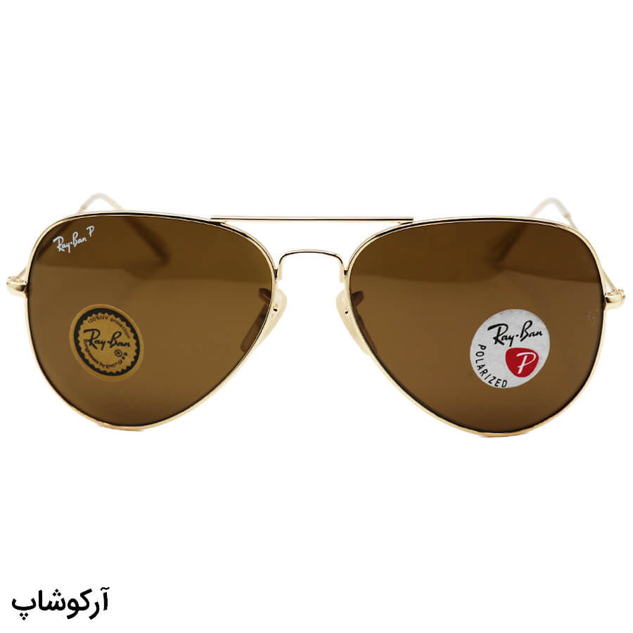 Golden-Avitator-Frame-And-Brown-Polorized-Uv-Protection-Lens-Ray-Ban-Sunglasses-Model-3026-S62-Gb-1 عکس از عینک آفتابی خلبانی ray-ban با فریم طلایی، لنز سنگ، قهوه ای رنگ، آنتی رفلکس و پلاریزه مدل 3026-s62