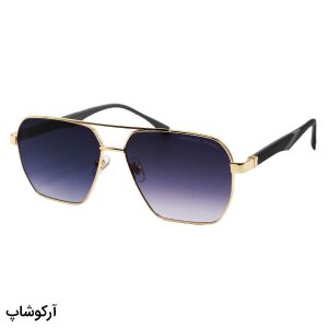 عکس از عینک آفتابی پورشه دیزاین با فریم خلبانی، طلایی رنگ، دسته فنری و لنز بنفش سایه روشن مدل DS2440S