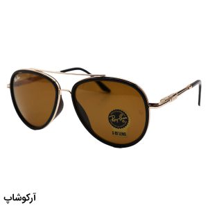 عکس از عینک آفتابی خلبانی ریبن با فریم مشکی و طلایی، دسته فنری و لنز شیشه و قهوه ای تیره مدل RB3115-1