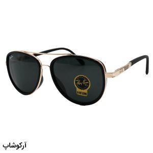 عکس از عینک آفتابی ریبن با فریم خلبانی، مشکی و طلایی رنگ، دسته فنری و لنز سنگ و دودی تیره مدل RB3115-1