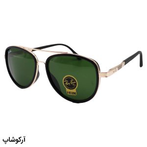 عکس از عینک آفتابی خلبانی ریبن با فریم مشکی و طلایی، دسته فنردار و لنز سنگ و سبز تیره مدل RB3115-1