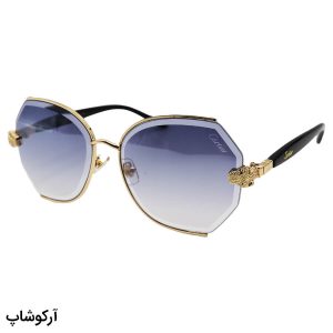 عکس از عینک آفتابی زنانه کارتیه با فریم طلایی رنگ، دسته طرح دار و لنز آبی سایه روشن مدل 2538
