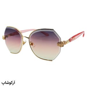 عکس از عینک آفتابی زنانه CARTIER با فریم طلایی رنگ، دسته صورتی و لنز بنفش هایلایت مدل 2538