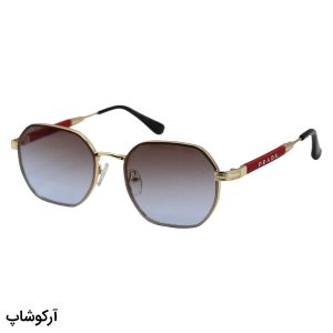عکس از عینک آفتابی Prada با فریم شکل چندضلعی، رنگ طلایی و عدسی دو رنگ و سایه روشن مدل 0548