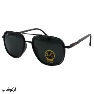 عکس از عینک آفتابی Ray-Ban با فریم هندسی، مشکی و خاکستری، دسته فنری و لنز شیشه و دودی مدل RB3118