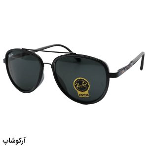 عکس از عینک آفتابی Ray-Ban با فریم خلبانی، مشکی و خاکستری، لنز سنگ و دودی و دسته فنری مدل RB3115-1