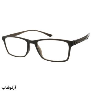 عکس از عینک مطالعه نزدیک بین با فریم طوسی رنگ، مستطیلی شکل و دسته طرح دار مدل 21-60