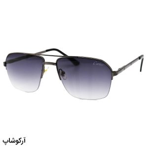 عکس از عینک آفتابی نیم فریم کارتیه با فریم رنگ نوک مدادی، خلبانی شکل و لنز دودی سایه روشن مدل 9654