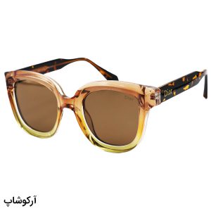 عکس از عینک آفتابی زنانه DIOR با فریم عسلی رنگ، مربعی شکل، دسته پلنگی و لنز قهوه ای و پلاریزه مدل P58971