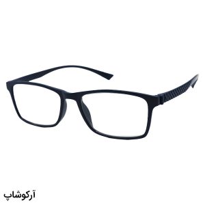 عکس از عینک مطالعه نزدیک بین با فریم سرمه ای رنگ، مستطیلی شکل و دسته طرح دار مدل 21-60