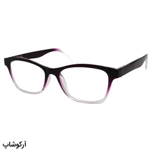 عکس از عینک مطالعه نزدیک بین با فریم بنفش رنگ، مستطیلی شکل و دسته فنردار مدل 22-4
