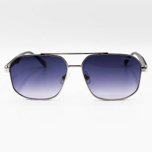 عکس از عینک آفتابی CARTIER با فریم نقره ای، شکل هندسی، دسته فنری و لنز دودی هایلایت مدل DS2444S
