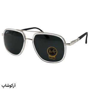 عکس از عینک آفتابی Ray-Ban با فریم هندسی، نقره ای رنگ، دسته فنری و لنز سنگ و دودی تیره مدل RB3118