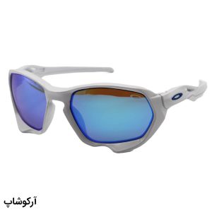 عکس از عینک آفتابی ورزشی با فریم سفید رنگ، عدسی آینه ای و آبی رنگ برند اوکلی Oakley مدل 2742