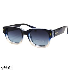 عکس از عینک آفتابی مربعی MOSCOT با فریم آبی رنگ، دسته پهن و لنز پلاریزه و هایلایت مدل P1201