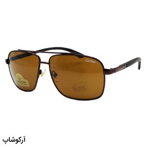 عکس از عینک آفتابی خلبانی کارتیه با فریم رنگ مسی، دسته چوبی و لنز سنگ و قهوه ای تیره مدل 128-S62
