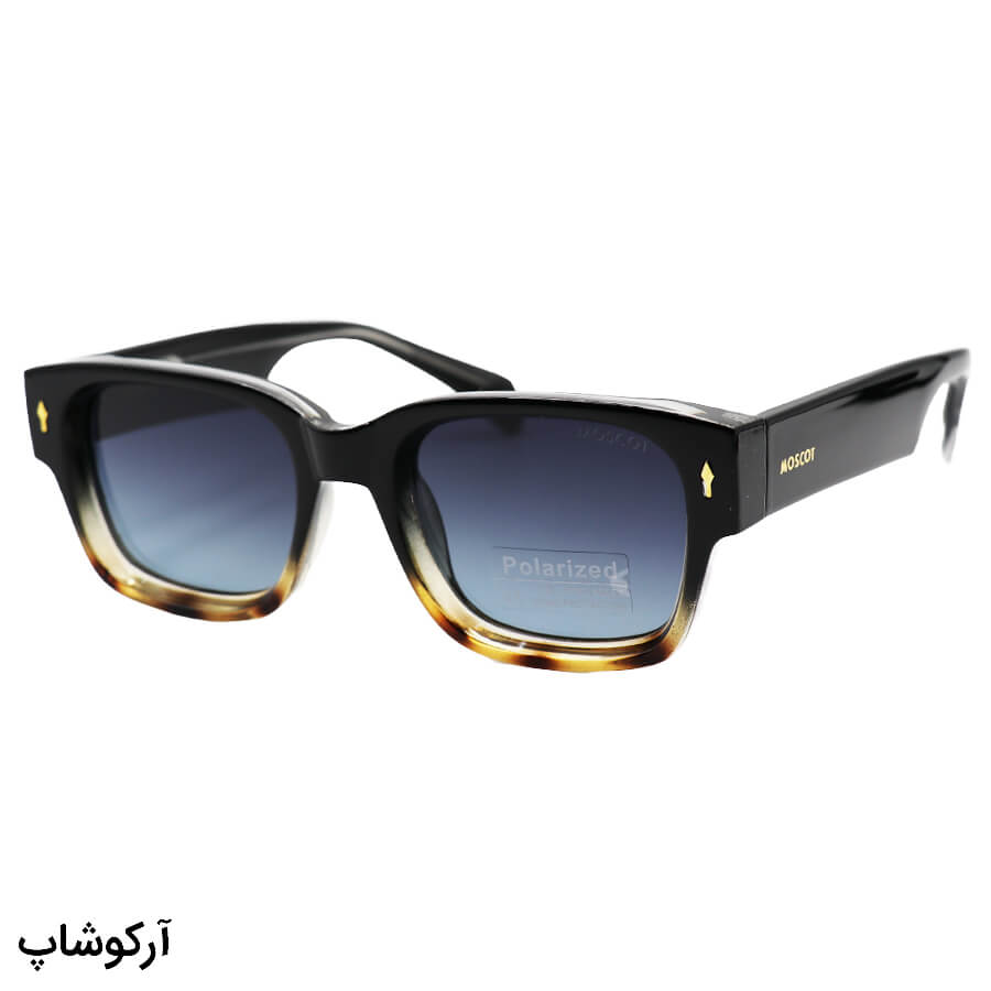 Brown-Black-Square-Frame-And-Dark-Highlighted-Polorized-Uv-Protection-Lens-Moscot-Sunglasses-Model-P1201-Bd-1 عکس از عینک آفتابی مربعی موسکات با فریم دو رنگ، دسته پهن و لنز پلاریزه و سایه روشن مدل p1201