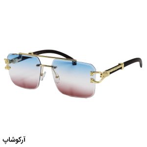 عکس از عینک آفتابی فریملس، مستطیلی شکل، دسته چوبی، لنز دو رنگ و سایه روشن کارتیه مدل PO7289