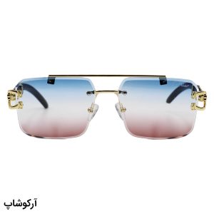 عکس از عینک آفتابی فریملس، مستطیلی شکل، دسته چوبی، لنز دو رنگ و سایه روشن کارتیه مدل PO7289