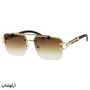 عکس از عینک آفتابی فریم لس و مستطیلی، دسته چوبی، لنز قهوه ای رنگ و سایه روشن Cartier مدل PO7289