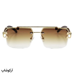 عکس از عینک آفتابی فریم لس و مستطیلی، دسته چوبی، لنز قهوه ای رنگ و سایه روشن Cartier مدل PO7289