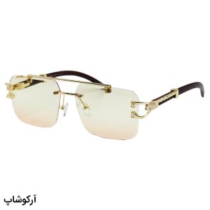 عکس از عینک آفتابی بدون فریم، مستطیلی، دسته چوبی، لنز دو رنگ و سایه روشن Cartier مدل PO7289