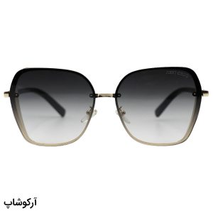 عکس از عینک آفتابی زنانه Jimmy Choo با فریم طلایی رنگ، شکل پروانه‌ای، شاین دار و لنز دودی هایلایت مدل 28012