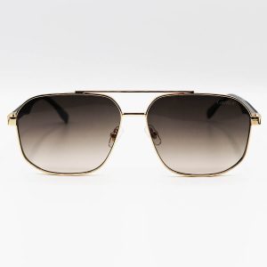 عکس از عینک آفتابی Cartier با فریم طلایی، شکل چندضلعی، دسته فنری و لنز قهوه ای مدل DS2444S