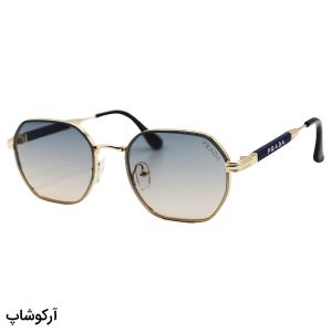 عکس از عینک آفتابی PRADA با فریم رنگ طلایی، شکل هندسی و لنز دو رنگ و هایلایت مدل 0548