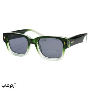 عکس از عینک آفتابی مربعی موسکات با فریم سبز رنگ، دسته پهن و لنز پلاریزه و دودی تیره مدل P1201