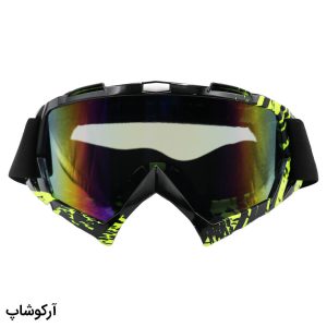 عکس از عینک موتور سواری با لنز آینه ای، فریم چند رنگ و بند کشی مشکی رنگ مدل 992712