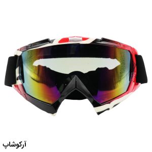 عکس از عینک موتور سواری با لنز آینه ای، فریم چند رنگ و بند کشی مشکی رنگ مدل 992714