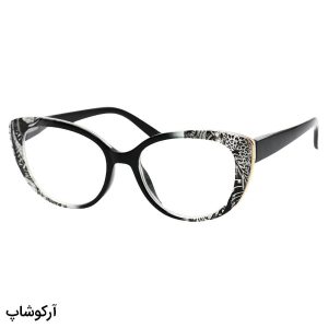 عکس از عینک مطالعه نزدیک بین با فریم گربه ای، مشکی رنگ و دسته فنر دار مدل T162
