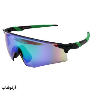 عکس از عینک ورزشی اوکلی با دسته مشکی و سبز، لنز آینه ای، چند رنگ و uv400 مدل oo9471