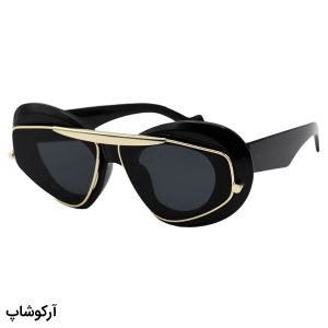 عکس از عینک آفتابی زنانه با فریم مشکی و طلایی رنگ، بیضی شکل و لنز دودی تیره LOEWE مدل 0240