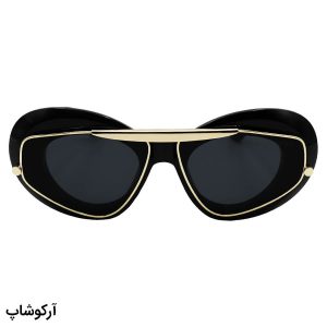 عکس از عینک آفتابی زنانه با فریم مشکی و طلایی رنگ، بیضی شکل و لنز دودی تیره LOEWE مدل 0240