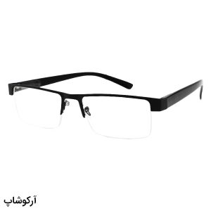 عکس از عینک مطالعه نزدیک بین با فریم رنگ مشکی، مستطیلی و دسته فنری مدل 127