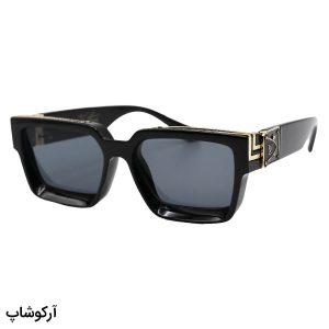 عینک آفتابی میلیونر لویی ویتون با فریم مشکی و طلایی، مستطیلی و لنز دودی تیره مدل Z1940E
