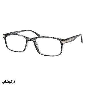 عکس از عینک مطالعه نزدیک بین با فریم مشکی طرح دار، مستطیلی شکل و دسته فنری مدل 8813