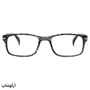 عکس از عینک مطالعه نزدیک بین با فریم مشکی طرح دار، مستطیلی شکل و دسته فنری مدل 8813