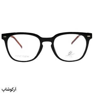 عکس از عینک طبی با فریم مشکی براق، مربعی، دسته قهوه ای و جنس بامبو جنتل مانستر مدل TR75235