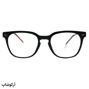 عکس از عینک طبی با فریم مشکی مات، مربعی، دسته قهوه ای و جنس بامبو جنتل مانستر مدل TR75235