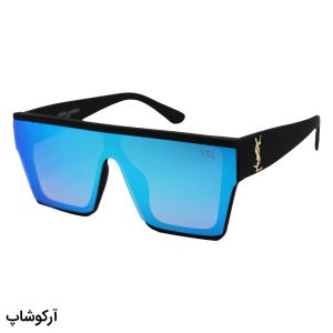 عکس از عینک آفتابی مردانه YSL با فریم مربعی شکل، مشکی مات، لنز آینه‌ای، یکسره و رنگ آبی مدل SLM58