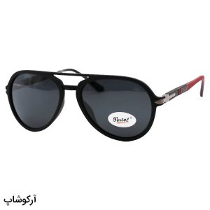 عکس از عینک آفتابی پلاریزه PERSOL با فریم TR، خلبانی، رنگ مشکی مات، دسته قرمز و لنز دودی مدل P3217