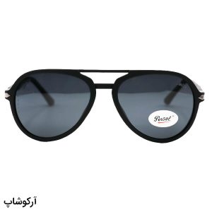 عکس از عینک آفتابی پلاریزه PERSOL با فریم TR، خلبانی، رنگ مشکی مات، دسته قرمز و لنز دودی مدل P3217