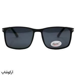 عکس از عینک آفتابی Persol با فریم مستطیلی، رنگ مشکی مات، دسته طوسی و لنز پلاریزه مدل P3219