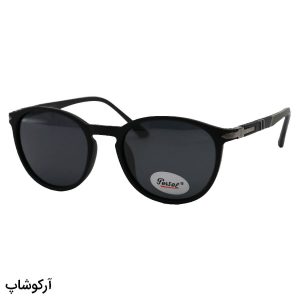 عکس از عینک آفتابی پلاریزه PERSOL با فریم TR، شکل گرد، رنگ مشکی مات، دسته طوسی و لنز دودی مدل P3222