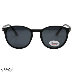 عکس از عینک آفتابی پلاریزه PERSOL با فریم TR، شکل گرد، رنگ مشکی مات، دسته طوسی و لنز دودی مدل P3222