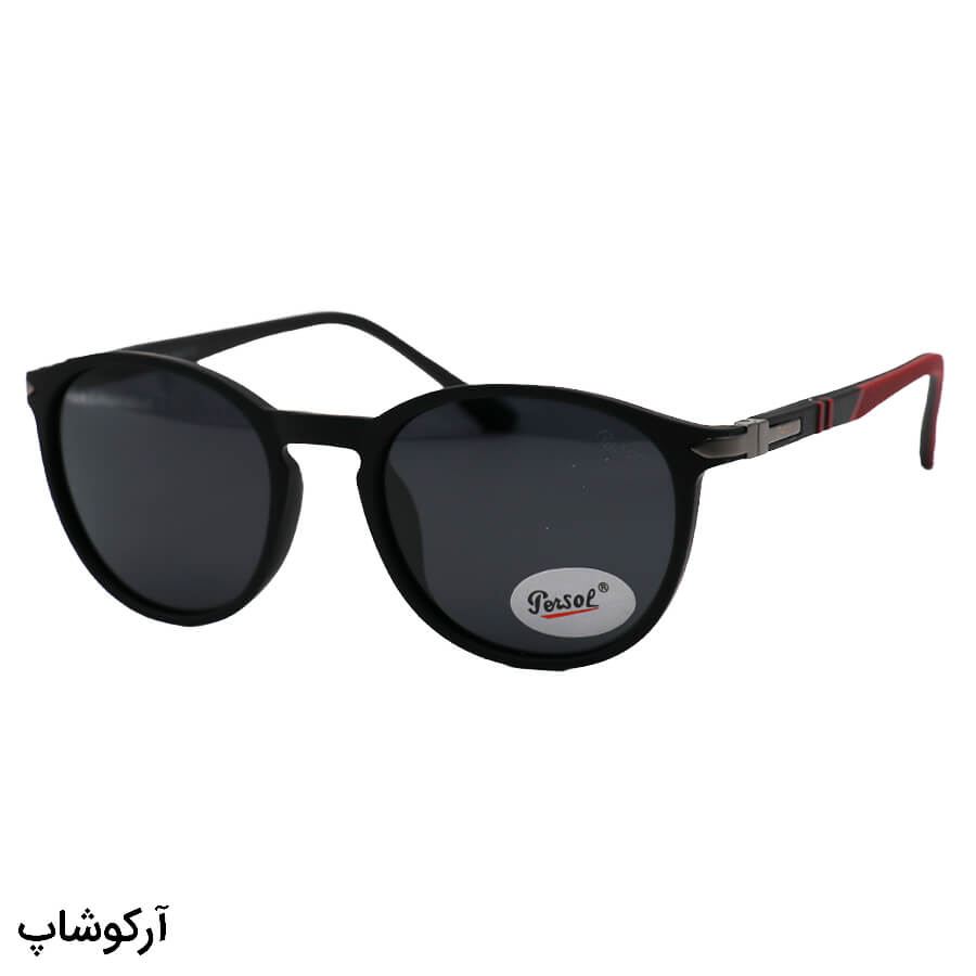 Black-Tr-Round-Frame-And-Red-Handle-And-Uv-Protection-Polorized-Lens-Persol-Sunglasses-Model-P3222-Bm-1 عکس از عینک آفتابی پلاریزه persol با فریم tr، شکل گرد، رنگ مشکی مات، دسته قرمز و لنز دودی مدل p3222