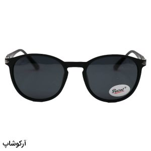 عکس از عینک آفتابی پلاریزه PERSOL با فریم TR، شکل گرد، رنگ مشکی مات، دسته قرمز و لنز دودی مدل P3222